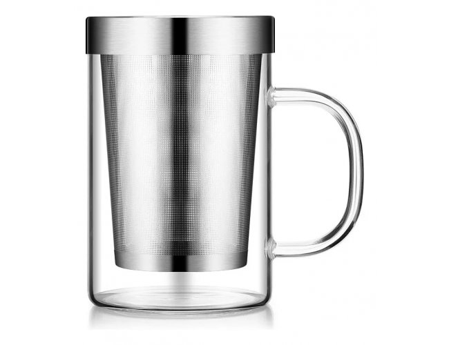 Copo Caneca De Vidro Com Infusor E Tampa Inox 350ml P/ Ch