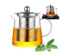 Chaleira Bule De Vidro Com Infusor De Ch Caf Inox